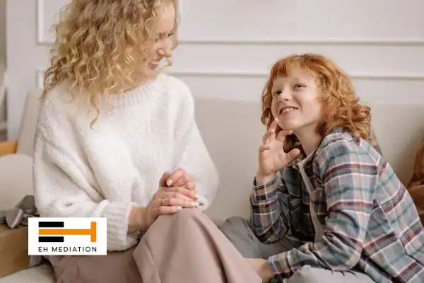 Happy mother and child after sorting child arrangements mediation Waterlooville